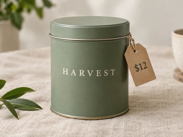 리넨 위 매트 티 틴, 틴에 HARVEST와 $12 태그